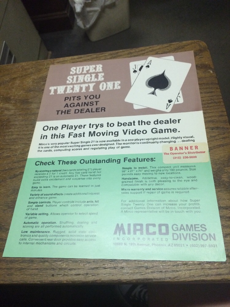 Mirco SUPER SINGLE TWENTY ONE Game flyer- original