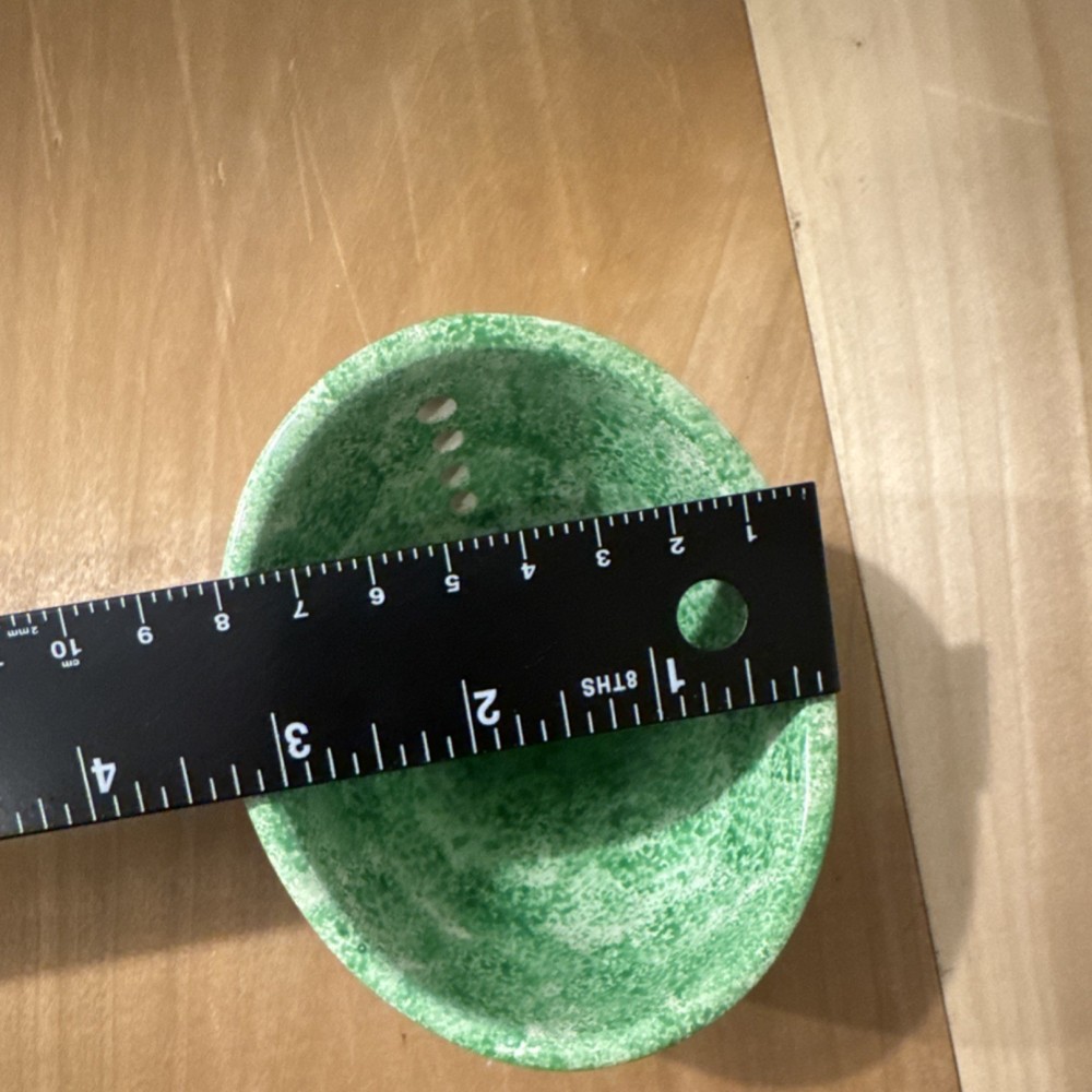 Small Green Speckled Oval Colander, Herb Stripper
