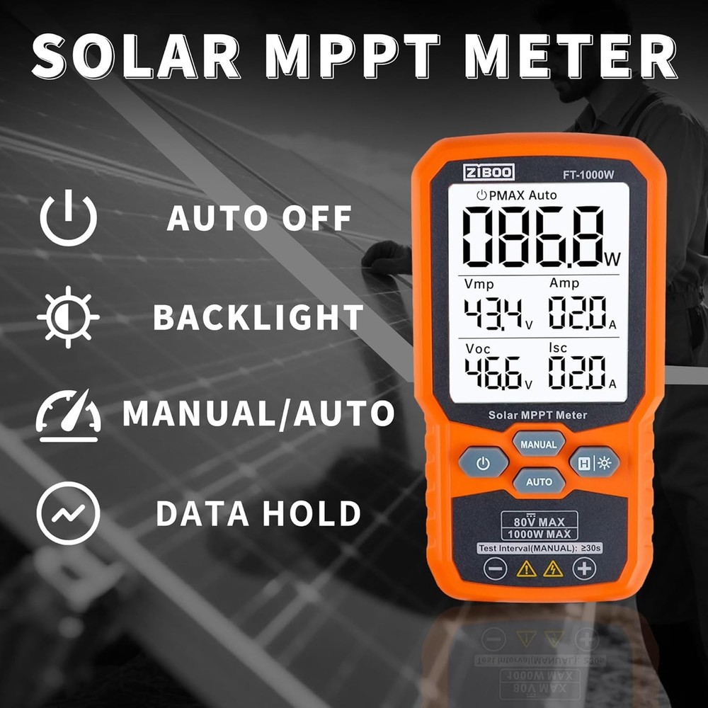 ZIBOO FT-1000W Solar Panel Tester MPPT Meter - 1000W Max Power,