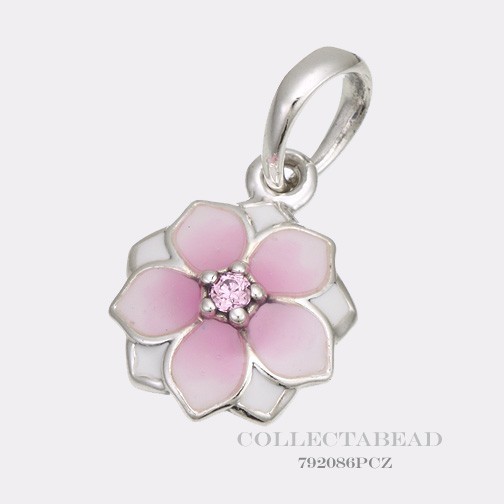 Authentic Pandora Silver Pink Magnolia Flower Enamel & CZ Dangle Charm 792086PCZ
