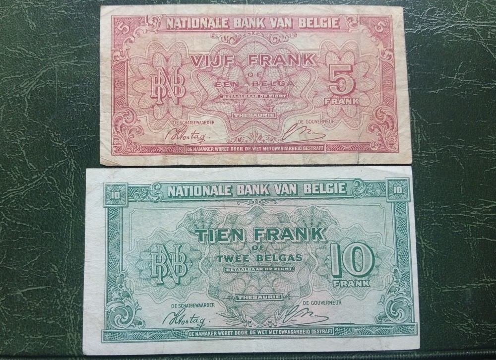 BELGIUM Banknotes, 5 10 Francs 1943