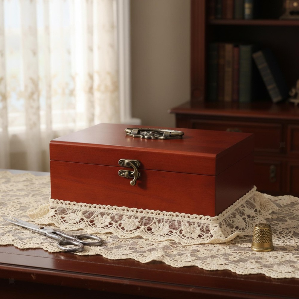 Empty Wooden Sewing Box Needlework Box Vintage Versatile Thread Organizer Sewing