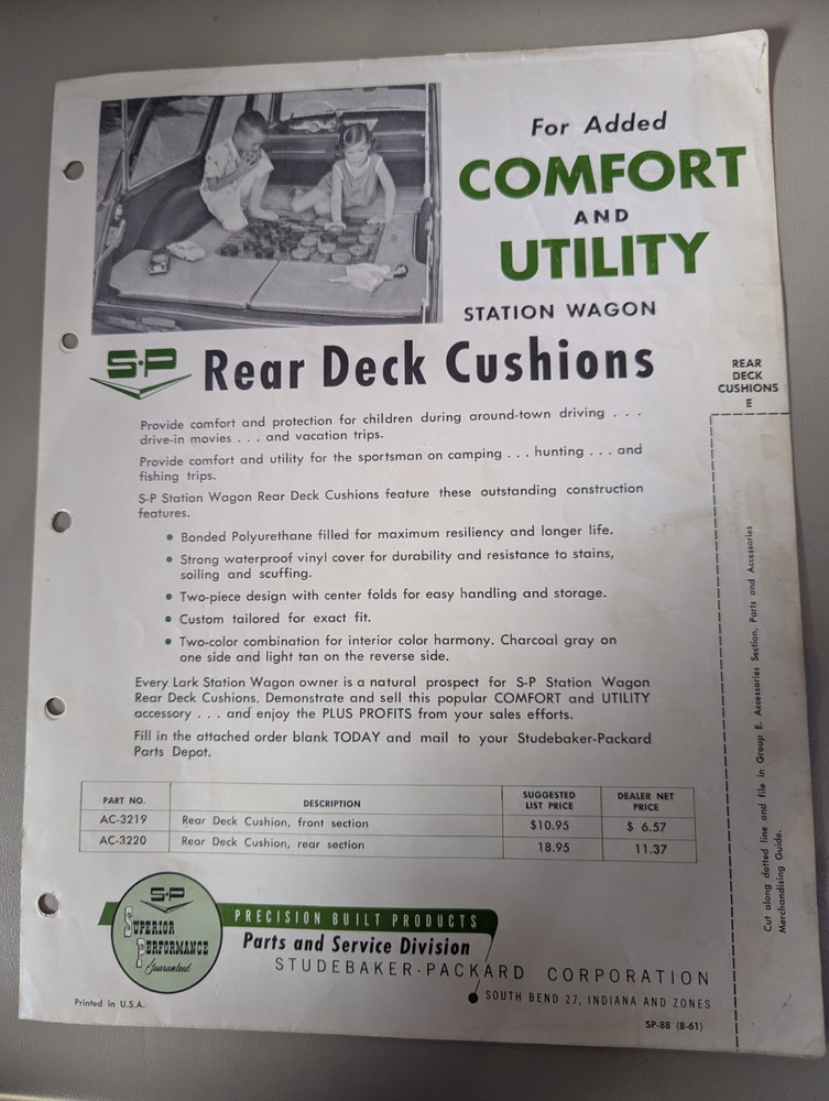 Studebaker Accessory Rear Deck Cushion Flyer