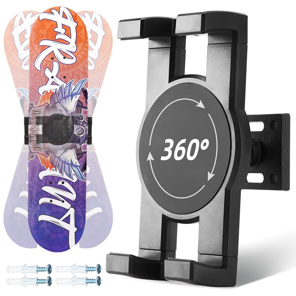 YIBEICO 2pc Skateboard Wall Mount Hanger 360° Rotating Display Rack Deck