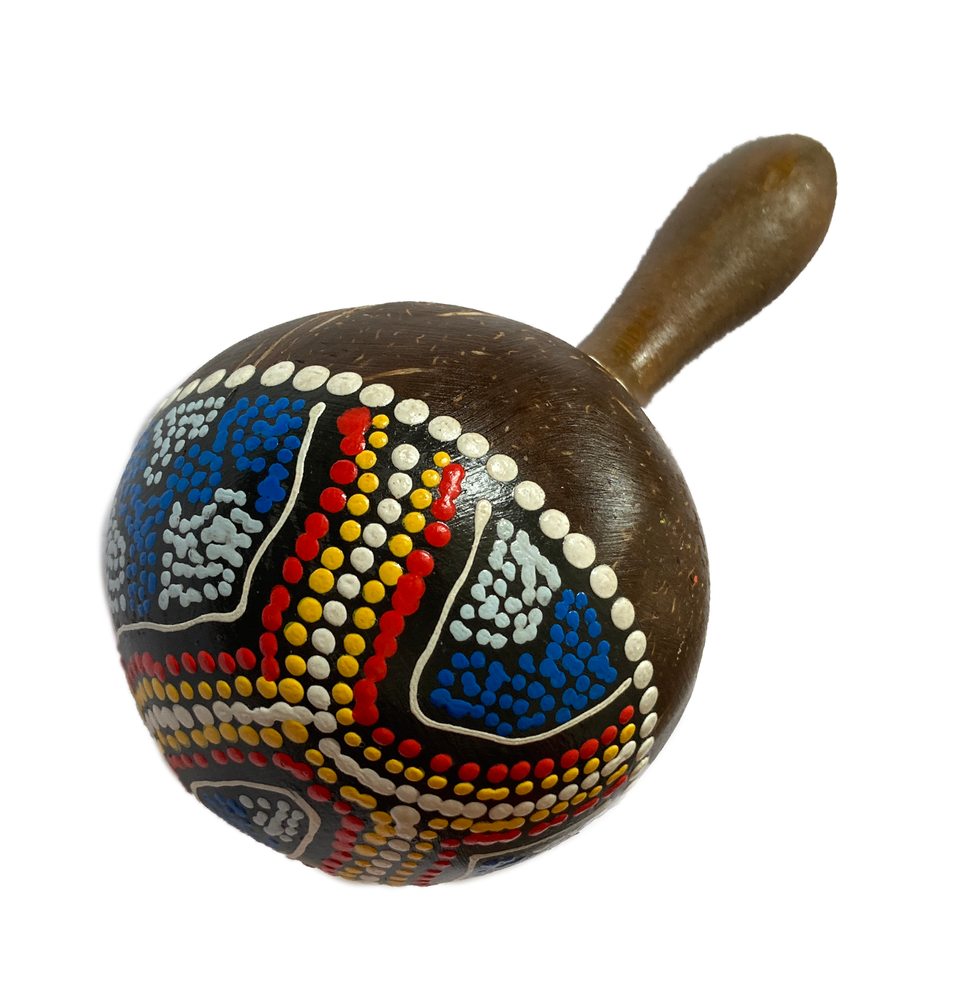 Large Hand Painted Musical Coconut Shell Shaker Rattle