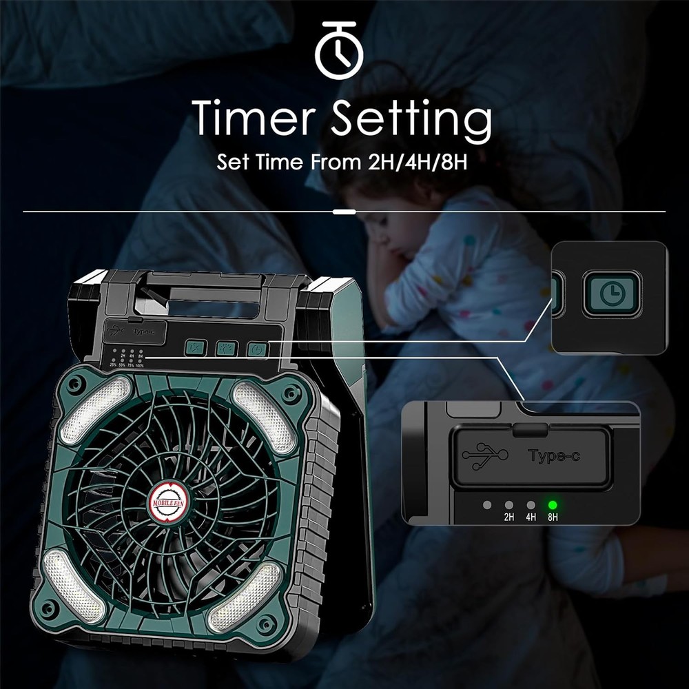 Portable Camping Battery Fan with Solar Panel
