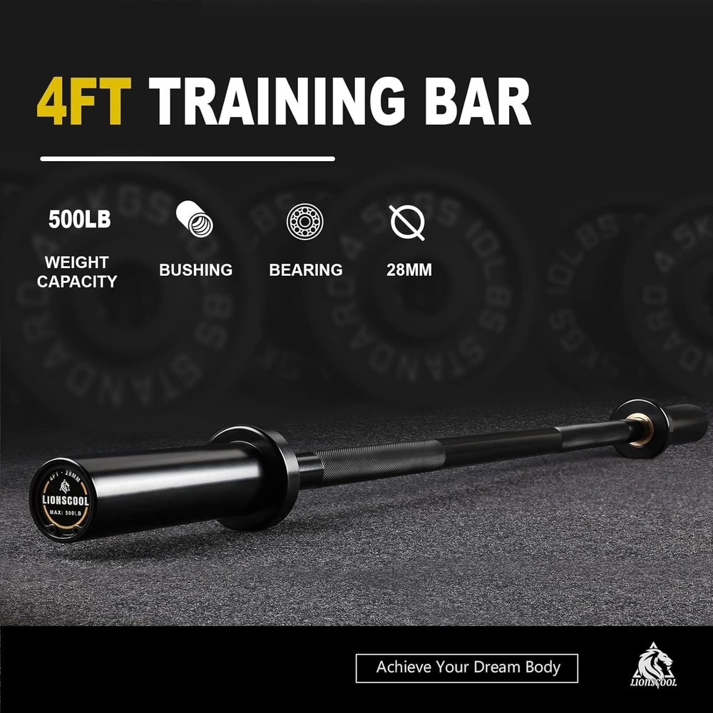 4ft Barbell for Strength Training - 500lbs Capacity, Knurled Grip