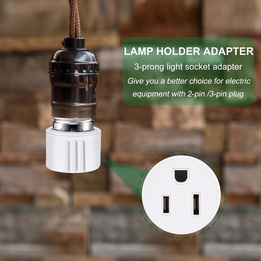 Outlet Light Socket Adapter, E26 Light Bulb to Plug Converter