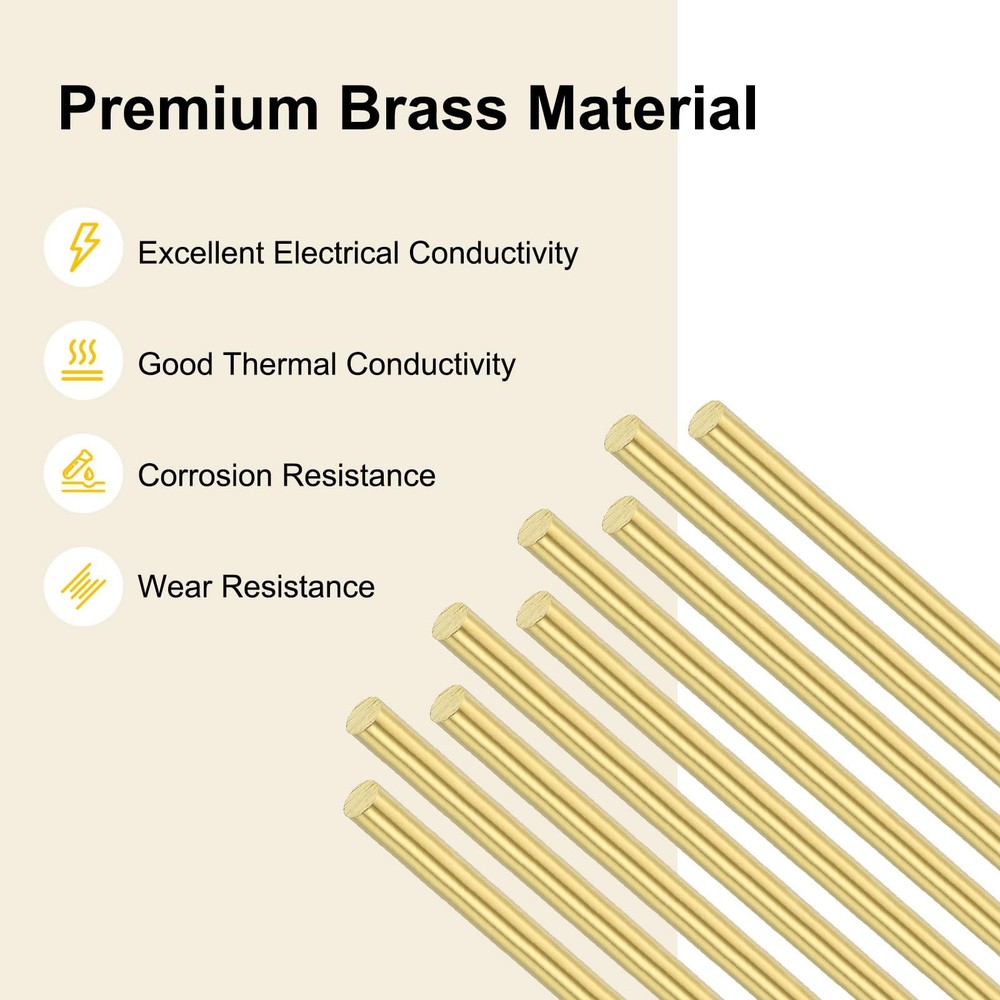 2mm x 300mm H65 Solid Brass Round Rods 16-Pack for Knife Handle Pins Crafts