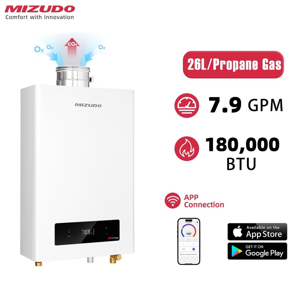 180K BTU Tankless Water Heater Propane Direct Vent For Whole House WIFI Control