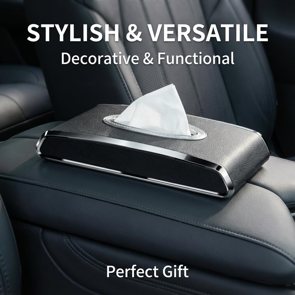 Faux Leather Car Tissue Holder for Interior, Multi-Function Tissue Box, Armrest