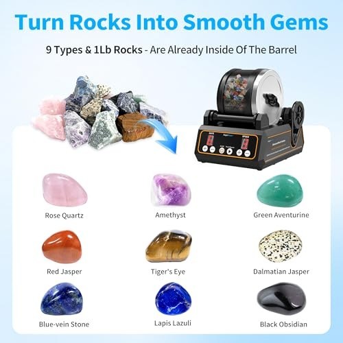 Professional Rock Tumbler Kit - 2.5LB Capacity, Digital Timer, Variable Speeds,