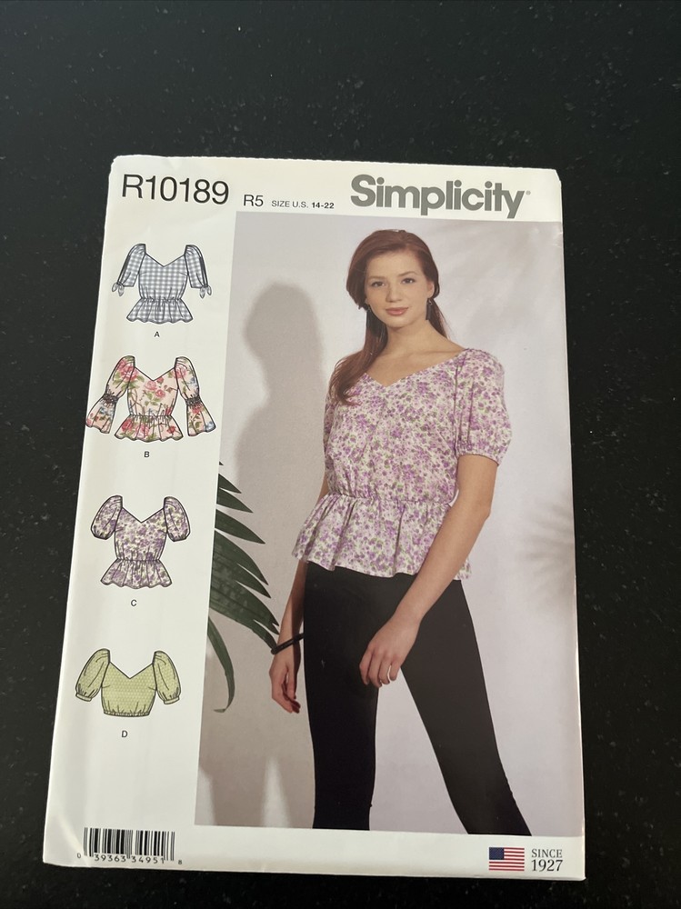 Simplicity Pattern 10189 Sizes 14-22 Peasant Blouse Uncut
