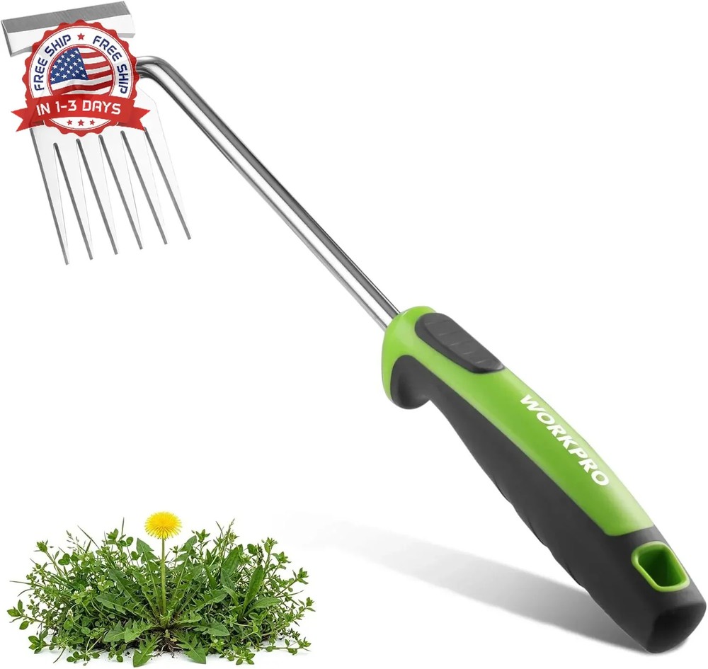 WORKPRO 15-Inch Weed Puller Tool, 6-Tine Heavy Duty Deep Root Remover for Dandel