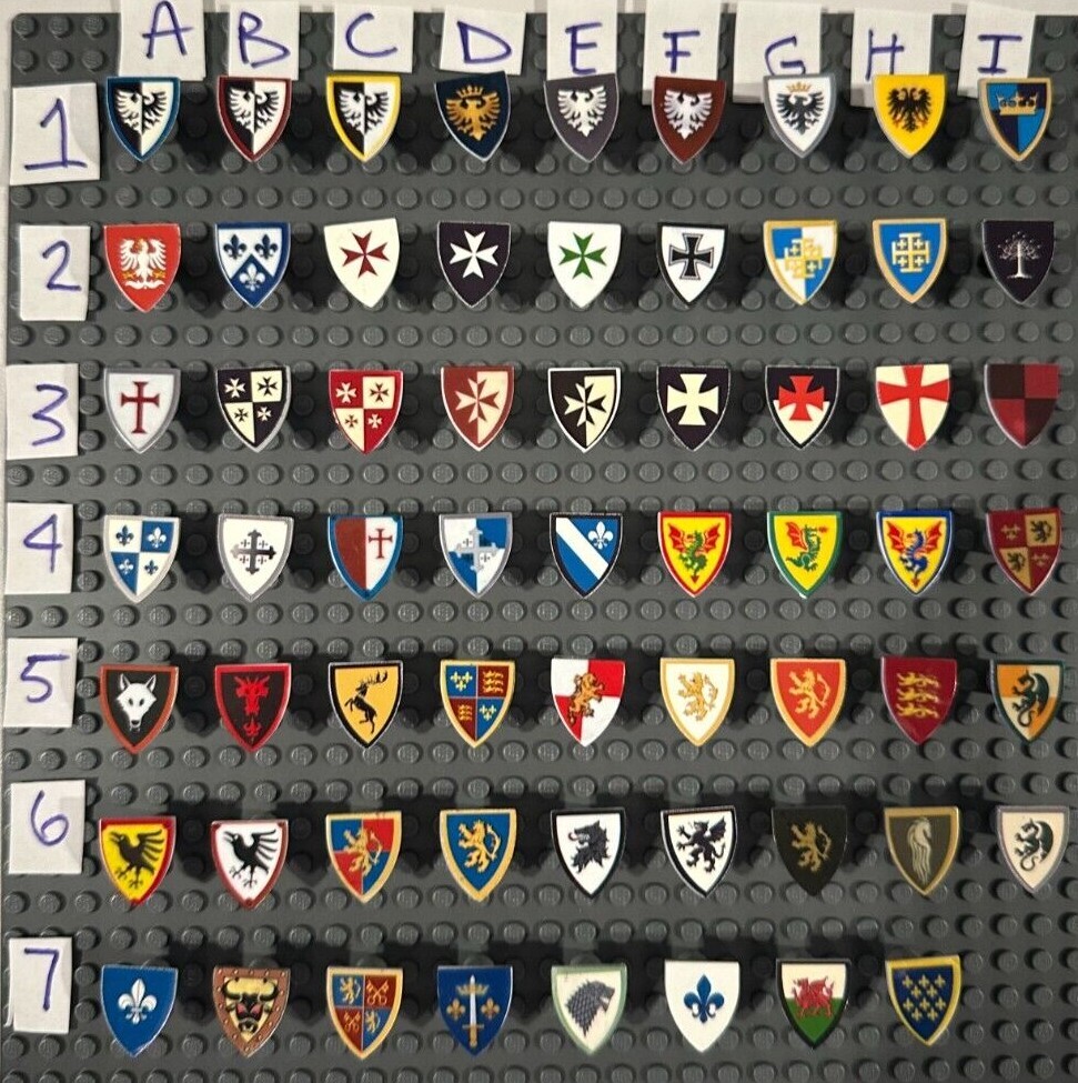 CUSTOM DESIGNED KNIGHT SHIELDS 139 TYPES, REAL LEGO SHIELDS!