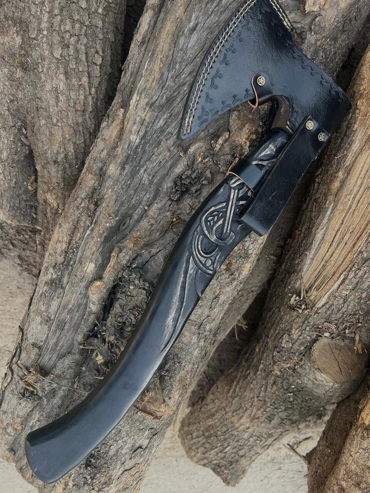 Custom Carbon Steel Viking Hatchet Axe with Engraved Handle