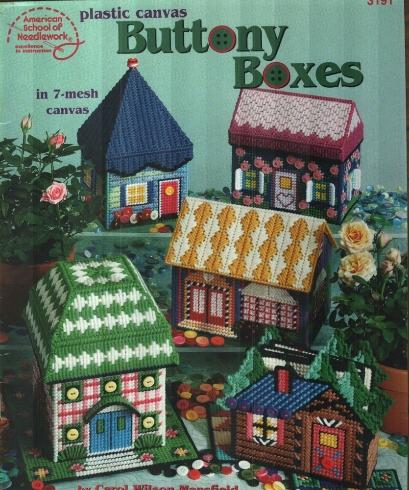NEW BUTTONY BOXES HOME STORAGE BOXES COASTERS PLASTIC CANVAS PATTERN BOOK