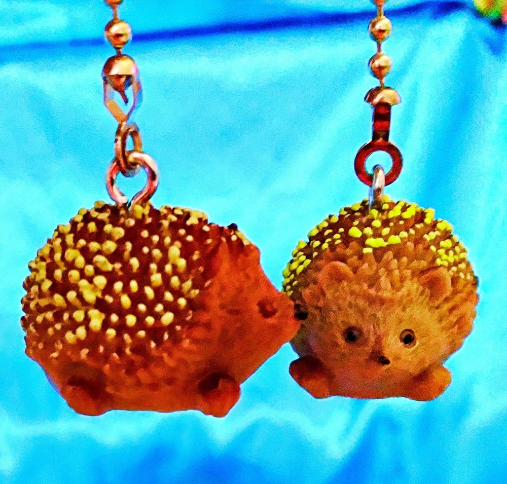 Set of Two ~ Brown HEDGEHOG Pet Resin ~ Ceiling Fan Pulls