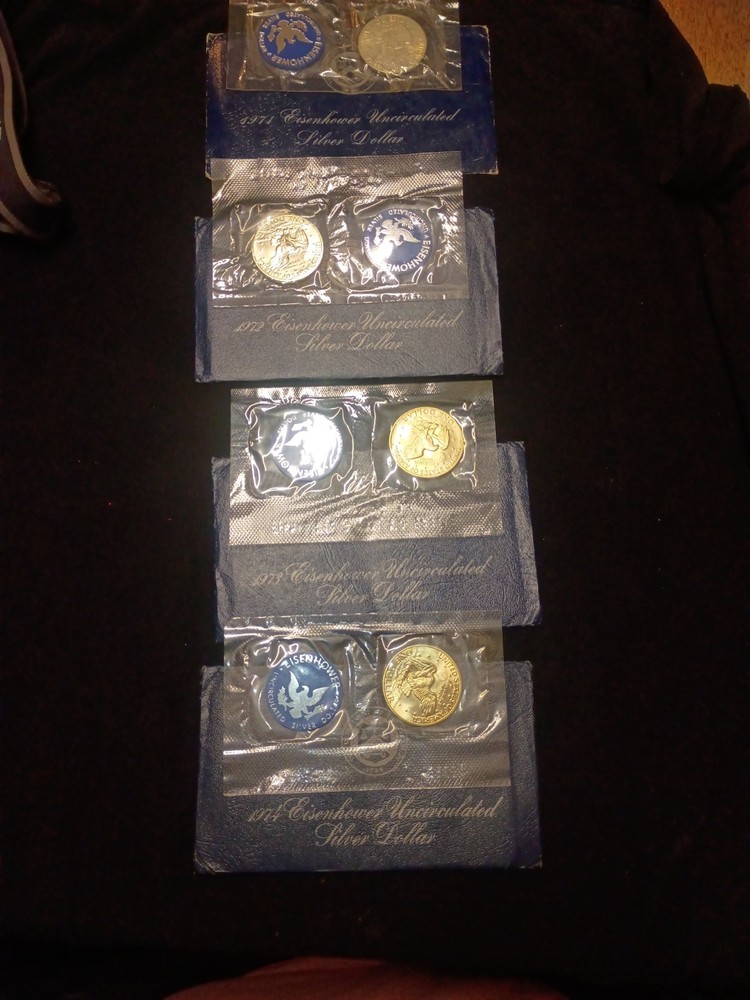 1971-1974 Eisenhower Silver Dollars Blue Envelopes