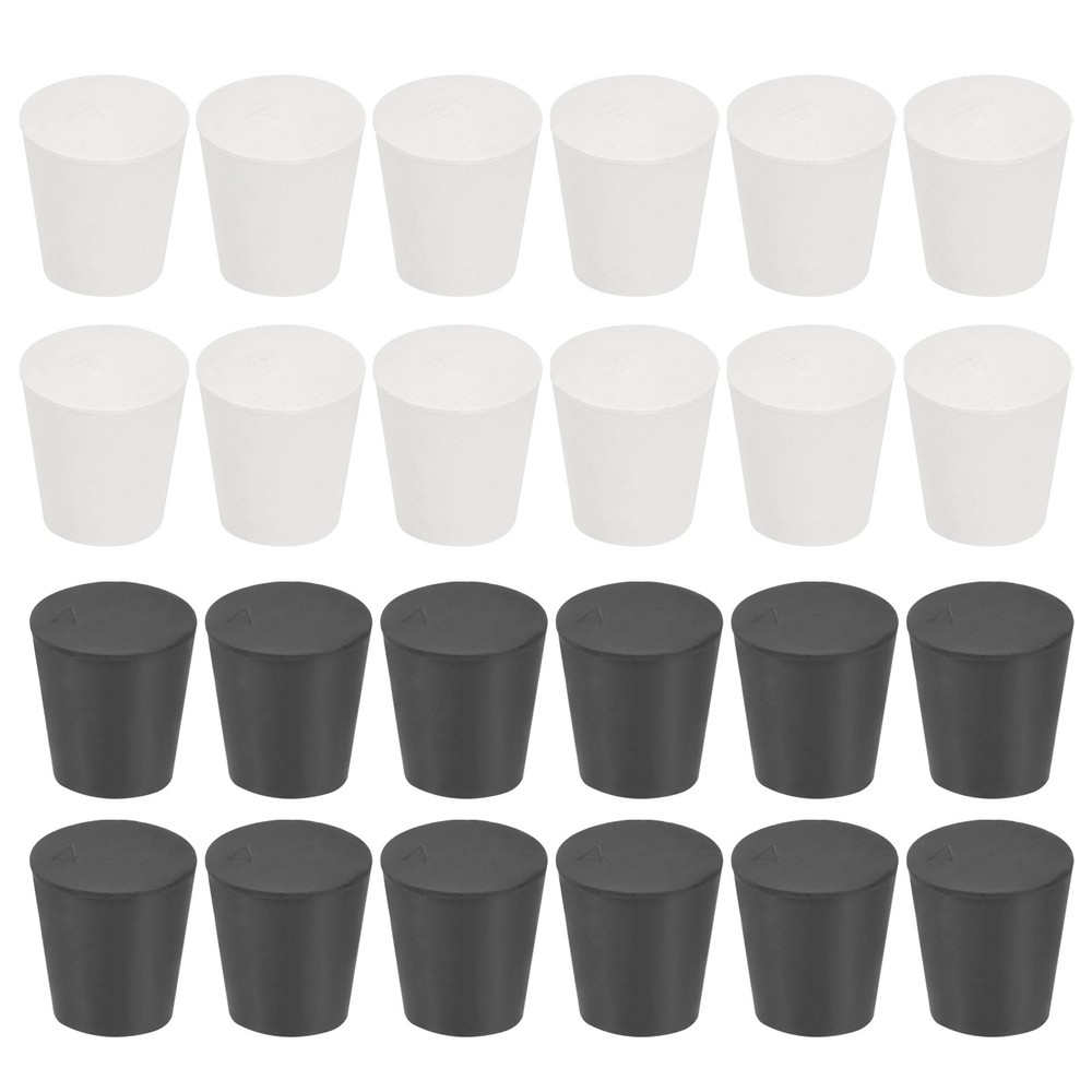 24 Pcs Solid Rubber Stopper Size 4#-26mm x 19mm - 28mm Long, Black/White