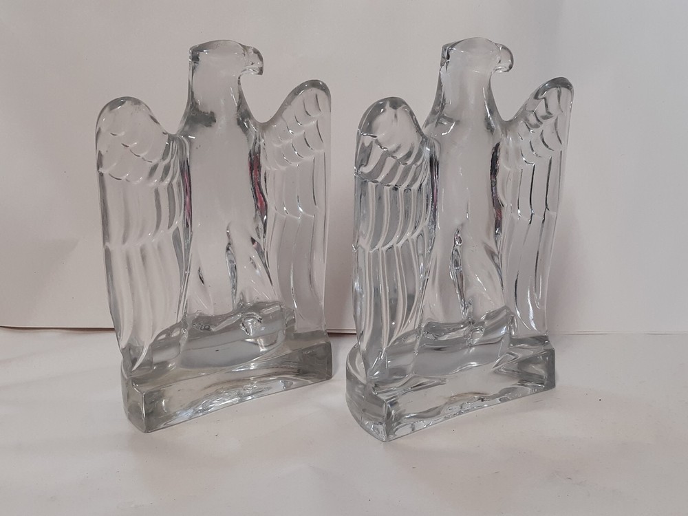 Pair Cast Glass Eagle Bookends Possibly Baccarat