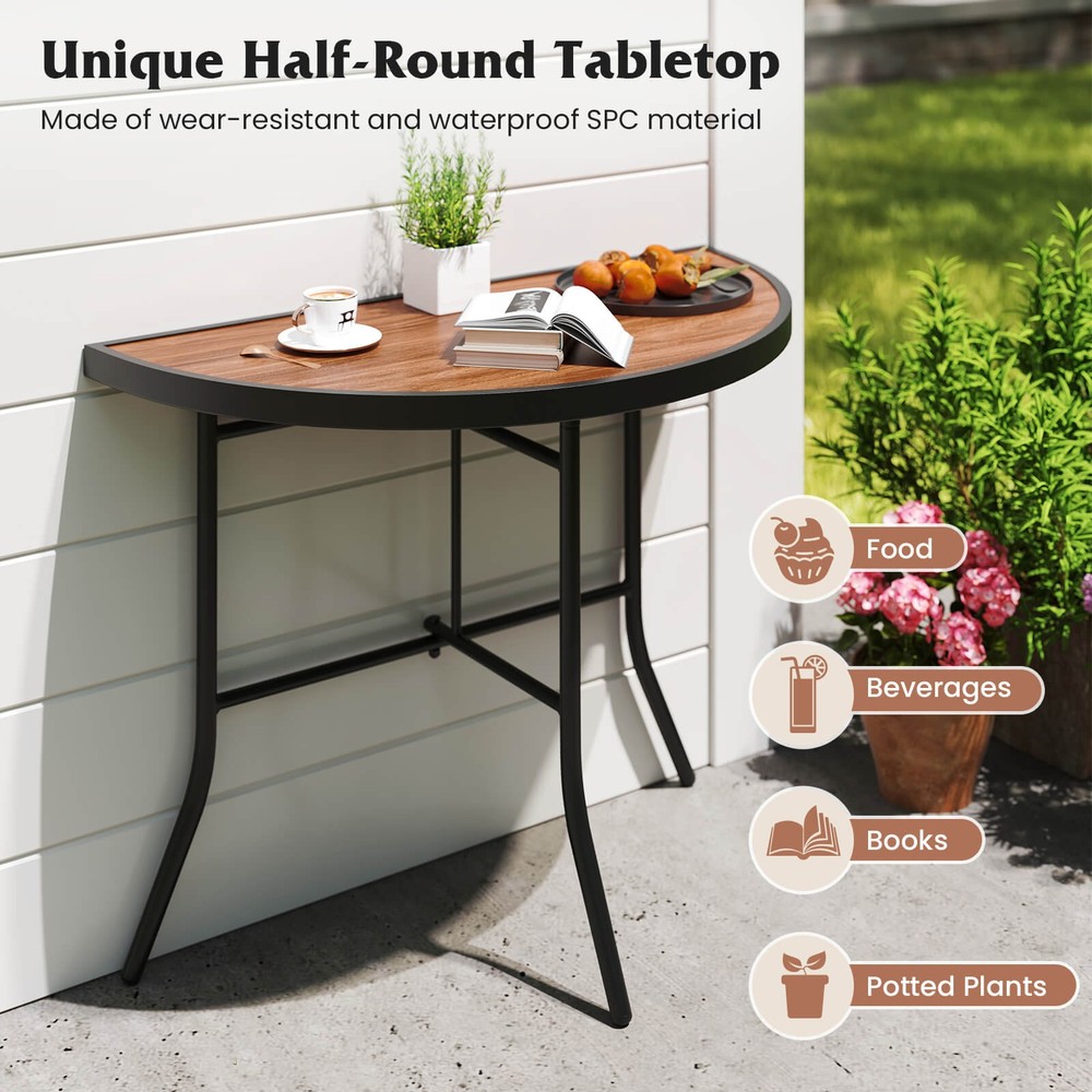 2PCS Half-Round Folding Event Table Foldable Banquet Table w/ Metal Frame Brown