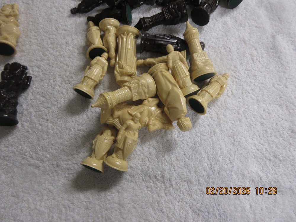 Chess Set , Vintage 1950s, Renaissance Medieval Hard Plastic , Felt Bottom ,