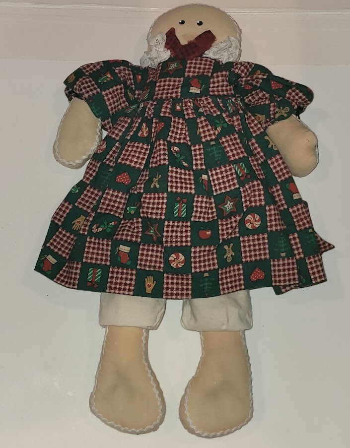 Gingerbread Girl Doll Christmas Country Decor 15.5" x 7" Handmade