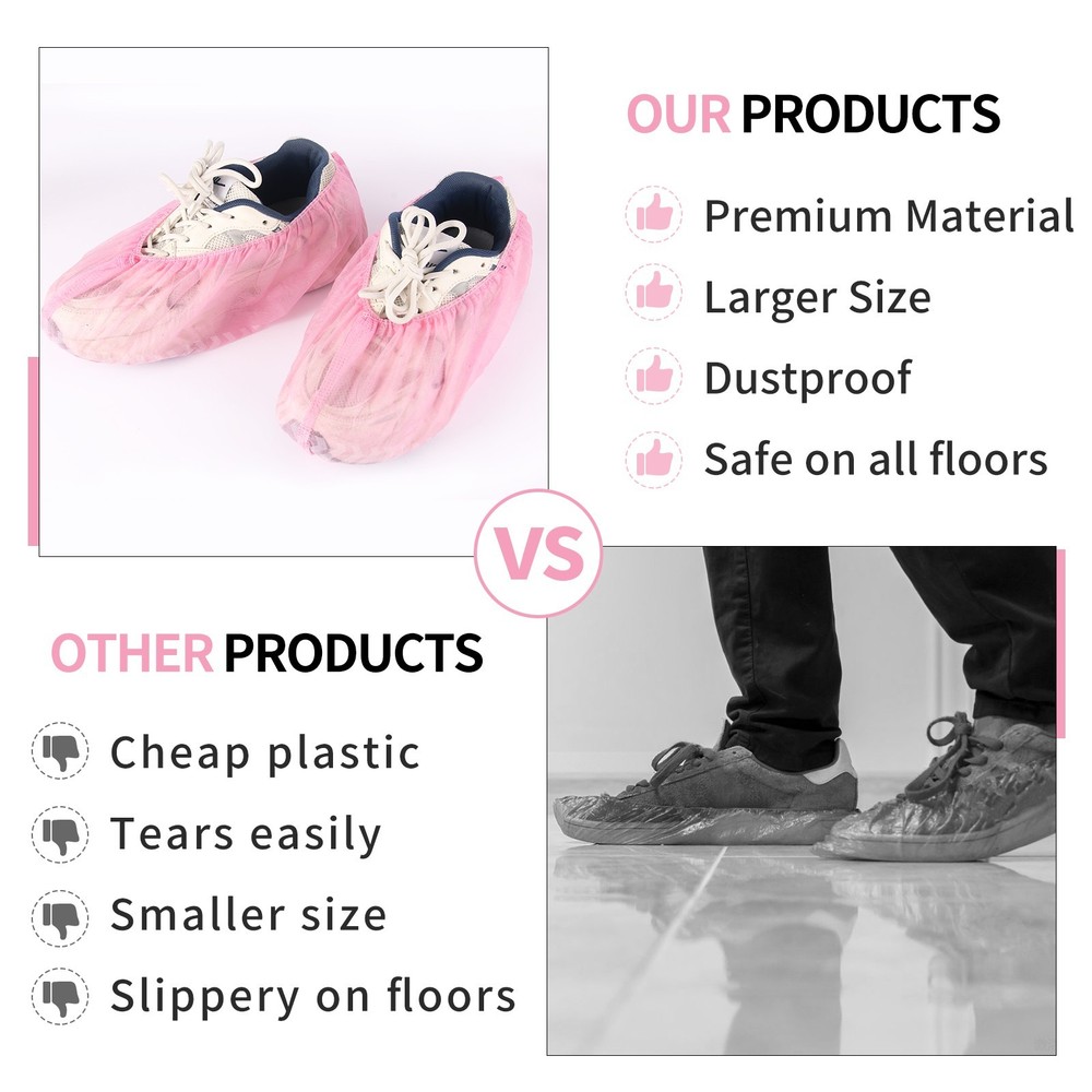 Pink 100 Pack Non-Slip Disposable Shoe Covers Premium Boot Protector Booties