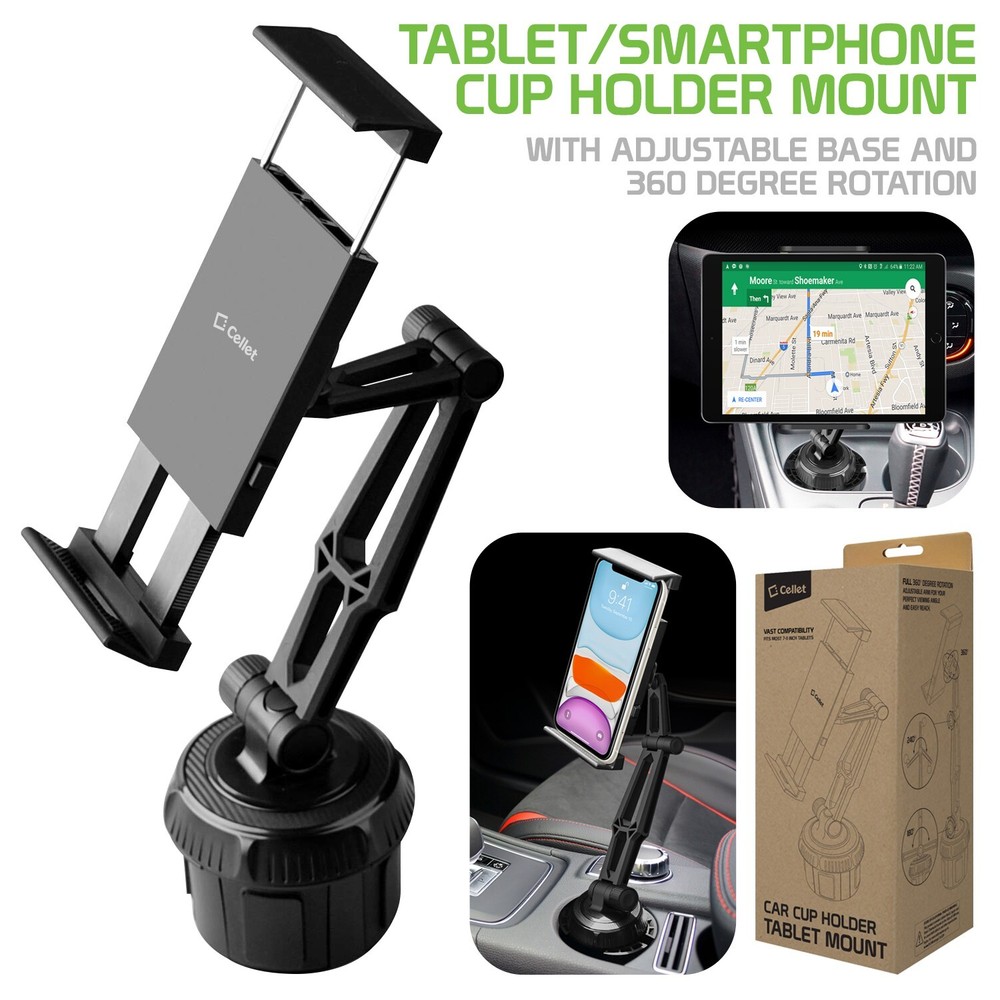 Car Cup Holder Phone Mount Compatible with iPhones, iPad, mini, Tablet, Android
