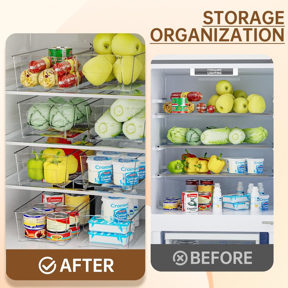 Clear Fridge Organizer, Refrigerator Organizer Bins with Handle, Fr... Fast Ship