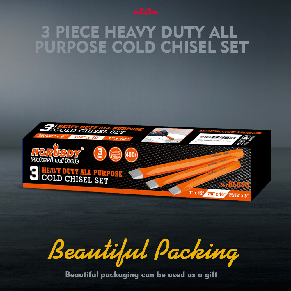 3PC Cold Chisel Set Stone Marble Brick Mansory Concrete Storage Bag Heavy Duty