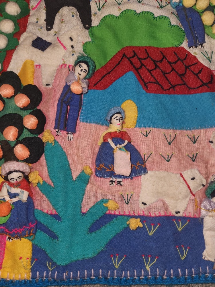 Arpilleras/3D Patchwork Little Doll Peruvian Folk Art Textiles Wall Art