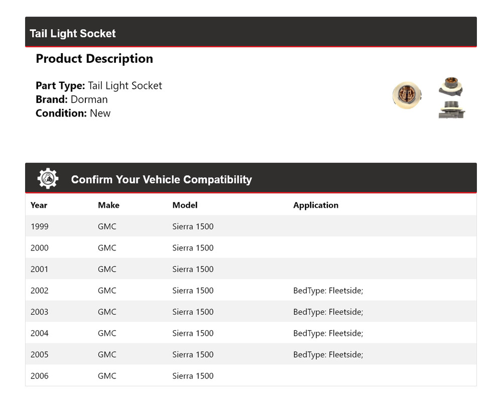 For 1999-2006 GMC Sierra 1500 Dorman Tail Light Socket 2000 2001 2002 2003 2004
