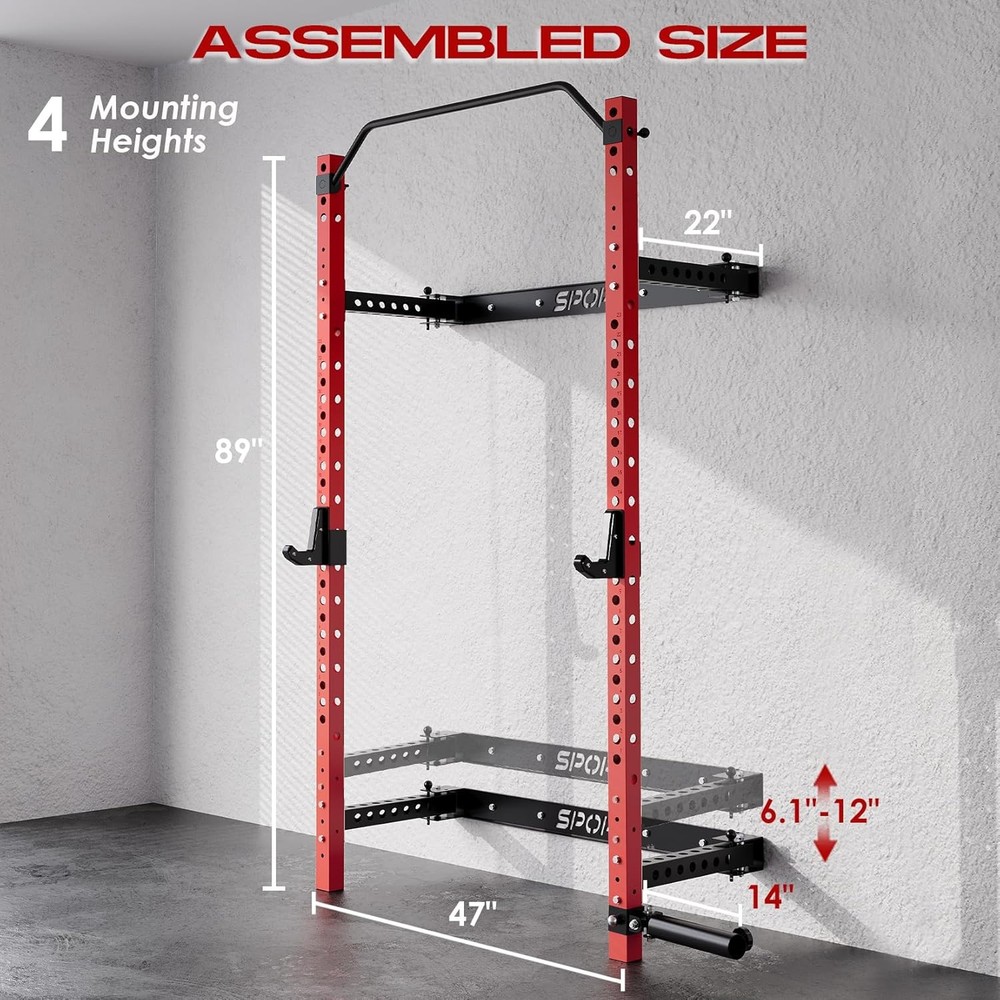 Foldable Wall Mount Squat Rack Space Saving Power Cage for Full Body Training