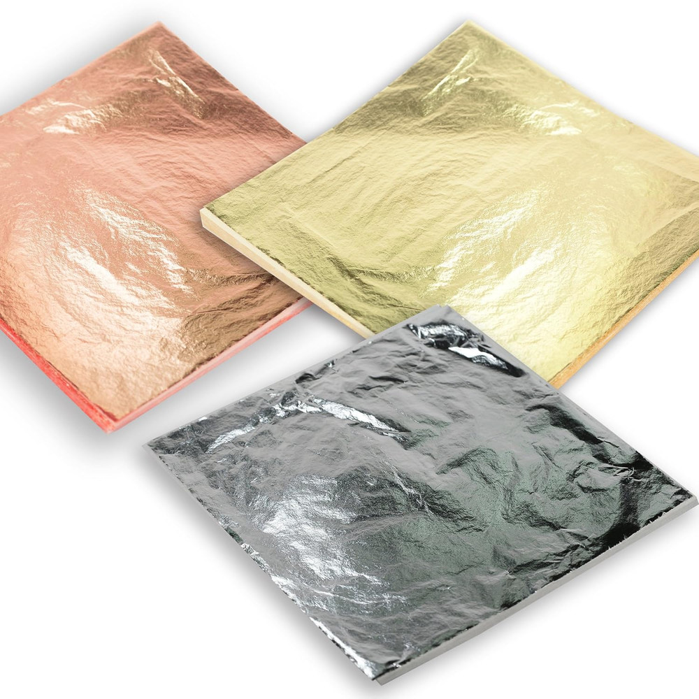 300 Sheets Mixed Gold Leaf 6.3" Loose Imitation Gold, Silver & Copper Sheets