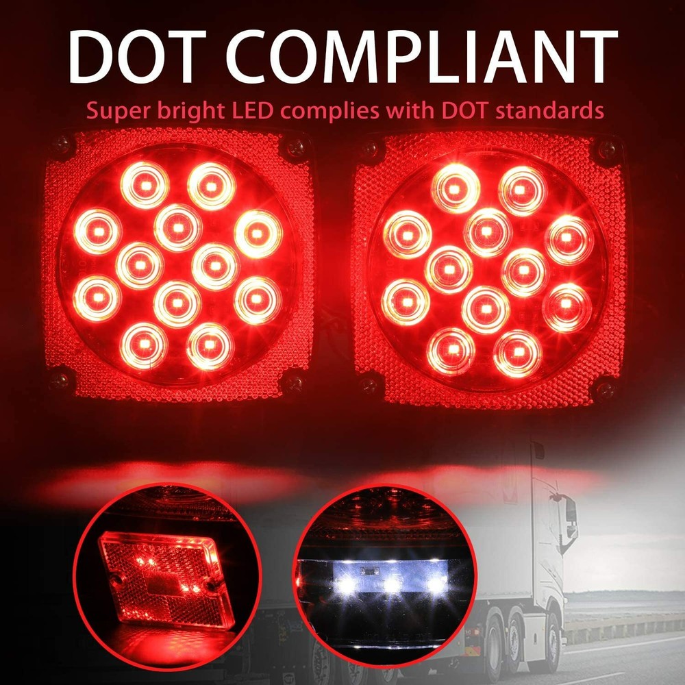 1 pair of Submersible Square Led Trailer Tail Lights Under 80" Brake Boat DOT