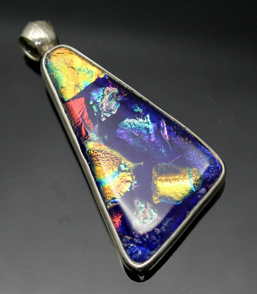 AMAZING MULTICOLORED DICHROIC GLASS SOLID STERLING SILVER SLIDE PENDANT