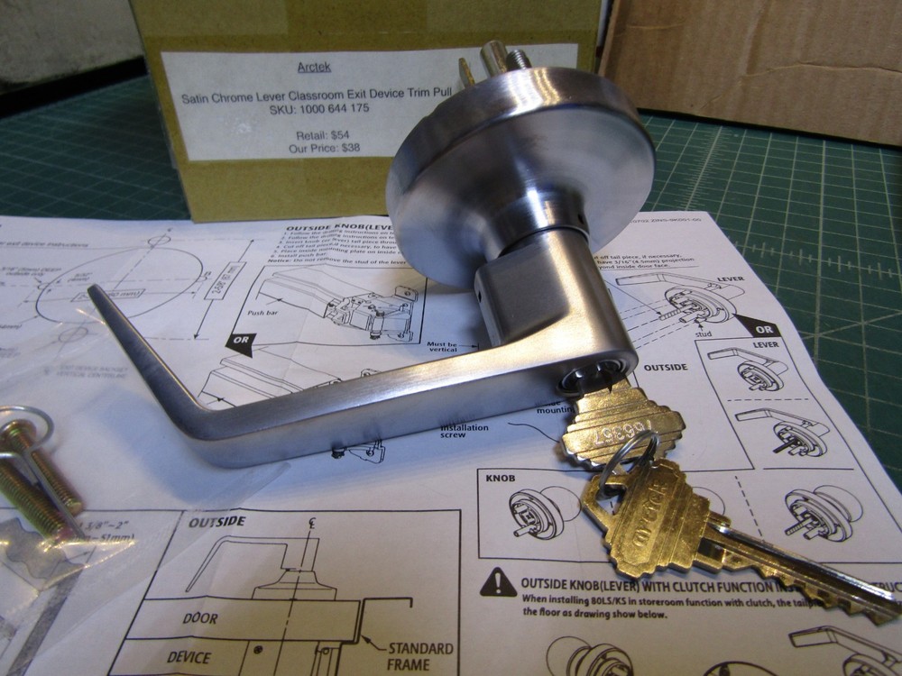 1 – Arctek 80LC Satin Chrome Lever Classroom Exit Device Trim Pull 1000 644 175.