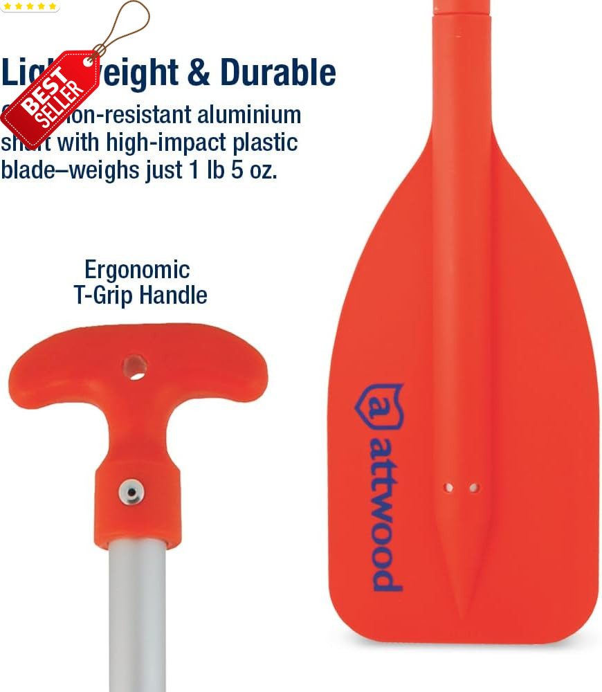 Emergency Telescoping Paddle for Boating Orange Adjustable Safety Oar - US