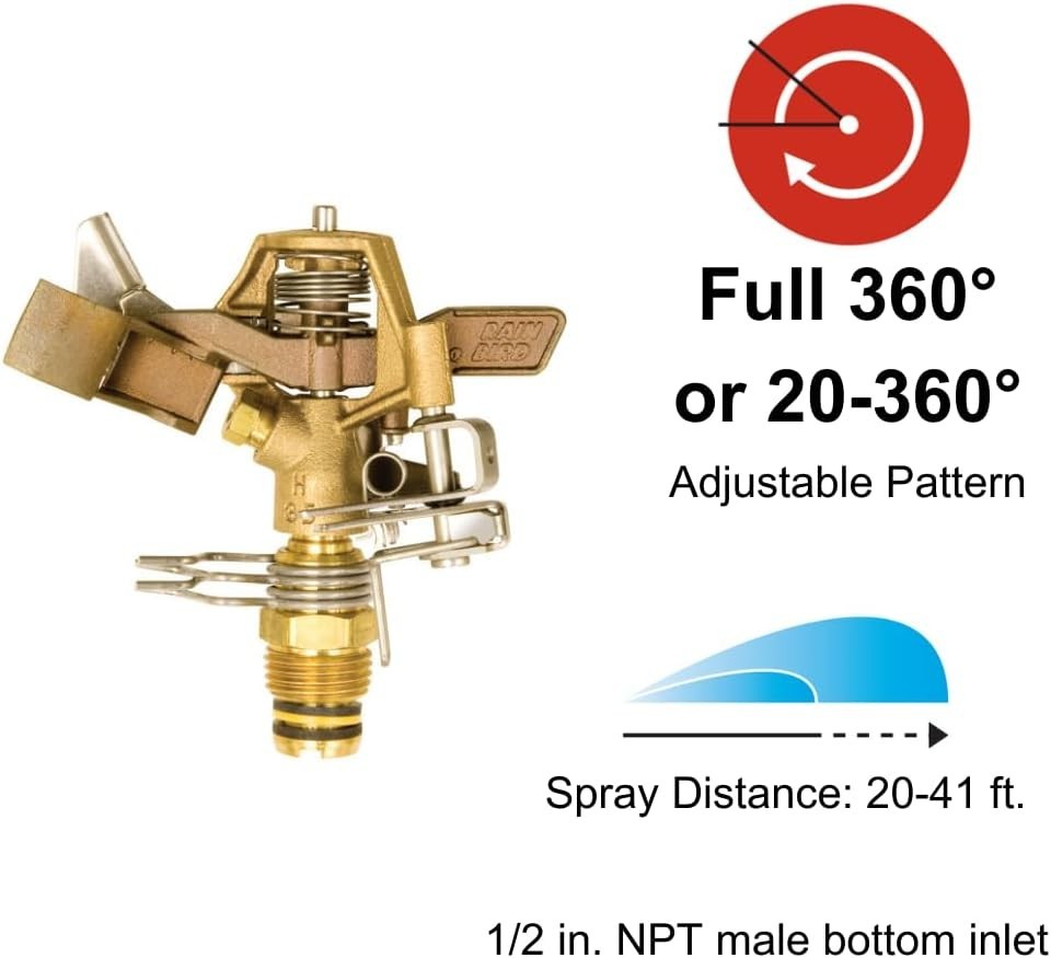 Classic Brass Impact Sprinkler: Adjustable Patterns & Superior Durability