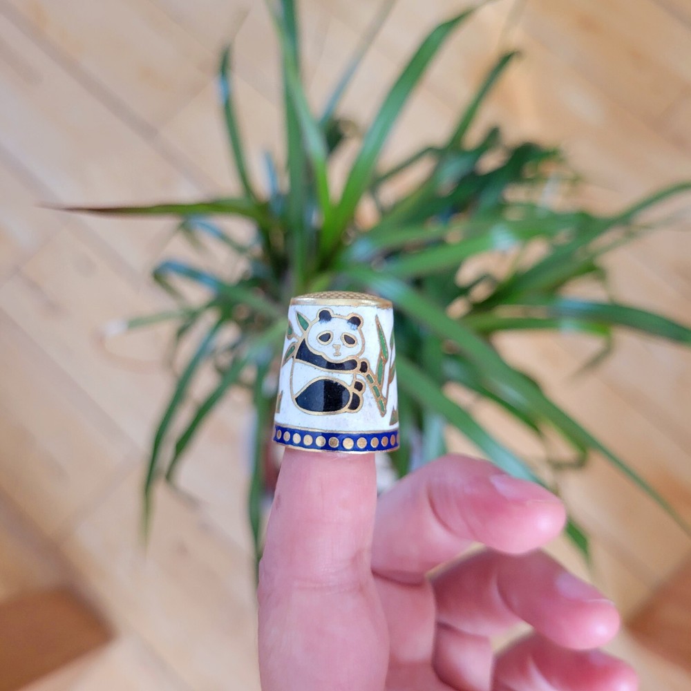 Vintage Cloisonne Panda Bear Thimble