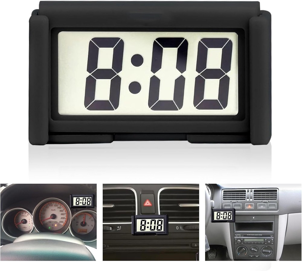 Car Dashboard Digital Clock - with Jumbo LCD Time & Day Display - Mini black