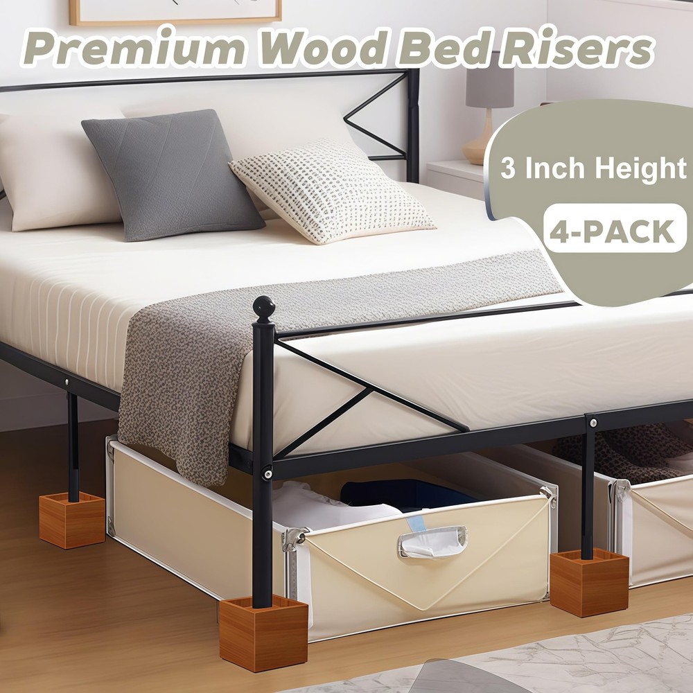 3-Inch Solid Pine Furniture Risers – 2000LBS Capacity, Tool-Install, Natural ...