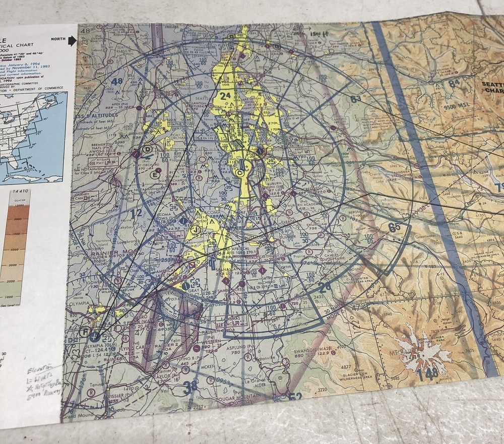 1994 NOAA SEATTLE Sectional Aeronautical Chart - 46th Edition
