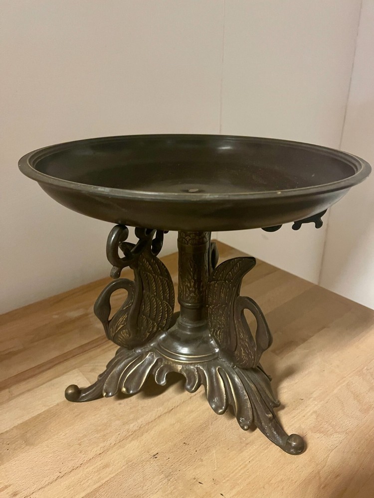 Metallic Bronze 3 Swans Large Centerpiece Compound Bowl - Age Unknown
