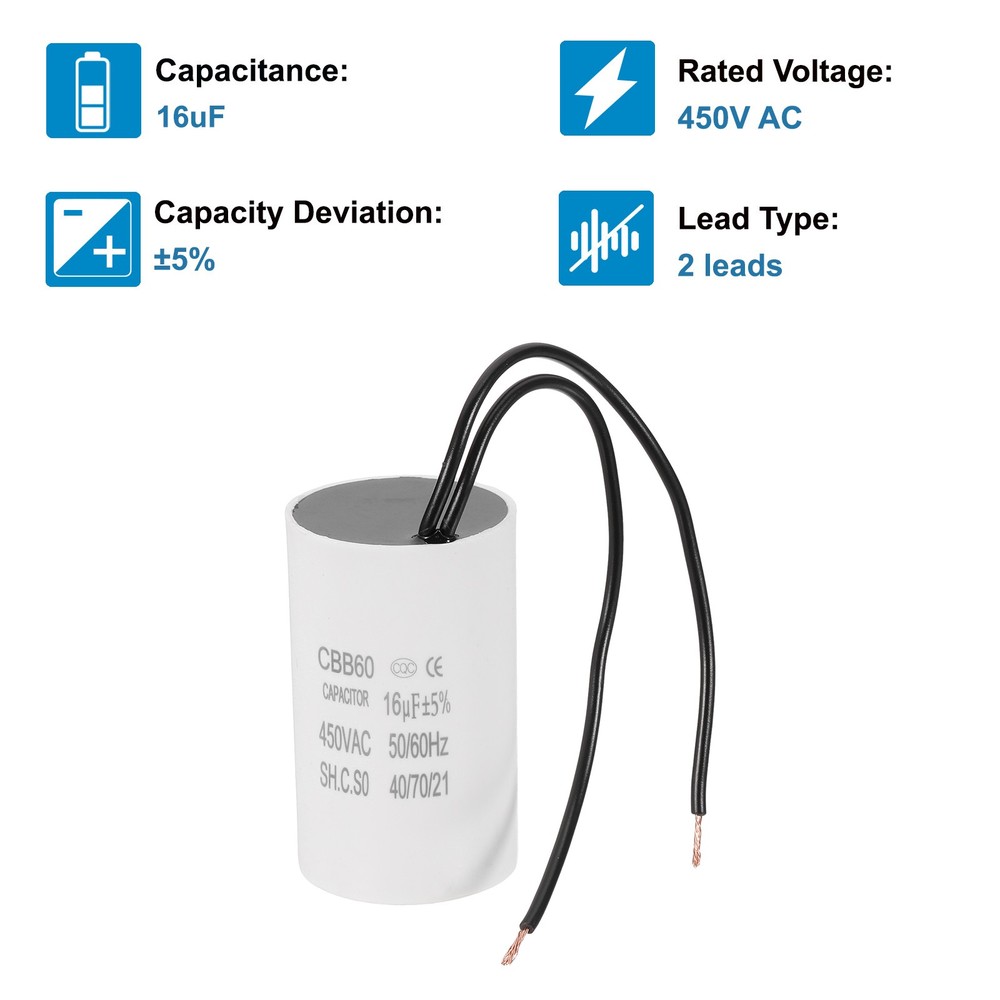 16uF CBB60 Running Capacitor, 2 Pcs Run Capacitor,White