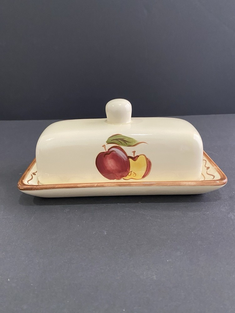 Around the Orchard Stoneware Covered Butter Dish With Apple Pattern