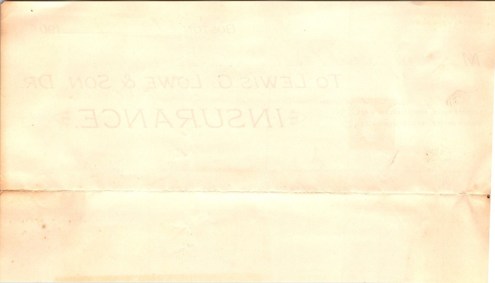 Lewis Lowe Boston MA 1900 Billhead Insurance