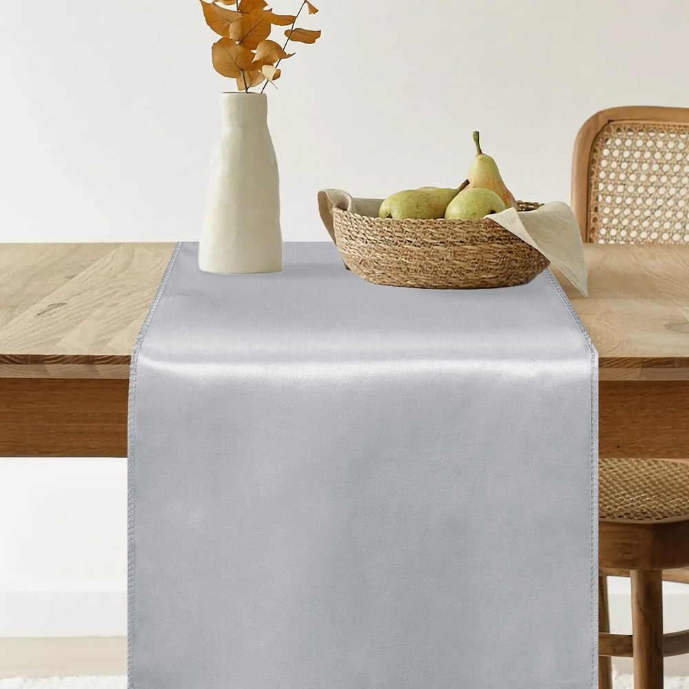10 Pack Satin Table Runner 12 x 108 Inch Long Silver Smooth Silk Fabric Table...